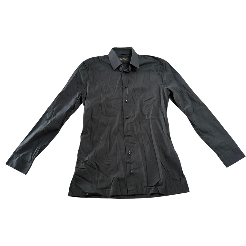 Paul Stuart Mens Slim Fit Dress Shirt Black Solid Long Sleeve Made in Italy 15-R
